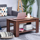 HOMCOM Modern Lift Top Coffee Table Convertible Tea Desk - Brown-Ample storage space with a bottom shelf, a tabletop and a hidden area