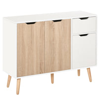HOMCOM 35.4" L Sideboard - White and Nature Wood-Ultra clean-lined structure with two-tone construction provides more visual interest 