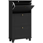 HOMCOM Modern Shoe Cabinet with 3 Flip Drawers for 12 Pairs - Black-Modern style, solid colour finish and gold handles enhance aesthetic appeal