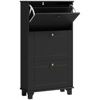 HOMCOM Modern Shoe Cabinet with 3 Flip Drawers for 12 Pairs - Black-Modern style, solid colour finish and gold handles enhance aesthetic appeal