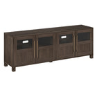 Hudson&Canal Holbrook TV Stand for TV's up to 75" - Alder Brown-Features four doors with enclosed cabinets and 4 shelves for ample storage, the top half of each door features a glass panel, while the bottom half is solid MDF