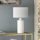 Hudson&Canal Carlina 25" Tall Ceramic Table Lamp with Fabric Shade - Matte White/White-Handcrafted matte white finish is applied to the round ceramic base