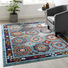 Modway Entourage Odile Distressed Floral Moroccan Trellis Area Rug - 5 ft W x 8 ft L - Blue Red Orange Yellow-Tight Low Pile Weave
