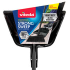 Vileda Strong Sweep Broom with Step-On Dust Pan - Black-Compact, extra thick bristles are powerful enough to sweep up heavy debris, yet still safe to use on hardwood floors