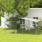 PawHut Outdoor Heavy Duty Dog Kennel - 15.1' x 15.1' x 7.5' - Silver-This metal chain link dog fence includes a lockable door for convenient access and added security 