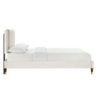 Modway Zahra Channel Tufted Performance Velvet Twin Platform Bed with Wood Legs and Gold Metal Sleeves - White-Wood Legs with Gold Metal Sleeves