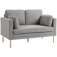 HOMCOM 55" Loveseat Sofa with Pillows - Grey-Features soft corduroy fabric, providing cozy, comfortable seating