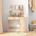 HOMCOM Vanity Desk with Mirror - 35.4" L x 15" W x 54.3" H - Natural Wood-With an anti-tipping design at the back, you can secure it to the wall for safety 