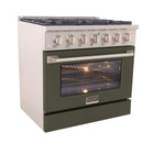 Kucht 36" KNG Series Pro Style Propane Gas Range - Stainless Steel/Olive Green-Heavy-duty cast-iron cooking grates withstand intense heat and allow cookware to move between burners without lifting