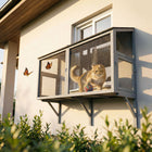 PawHut Catio Outdoor Enclosure for Window, Outdoor Cat House, 51.2" L - Grey-Two doors allow easy access or connection to an extended play area