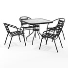 Flash Furniture 31.5" Square Glass Metal Table with 4 Black Metal Aluminum Slat Stack Chairs-Table and Chair Set