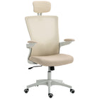HOMCOM Ergonomic Office Chair with Adjustable Headrest - Beige-Stay comfortable all day with a breathable linen-look seat and mesh back