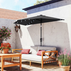 Outsunny Half Patio Umbrella with Solar LED Lights and Crank - 9' - Black-A 180g polyester canopy provides UV30+ protection and is also water-repellent