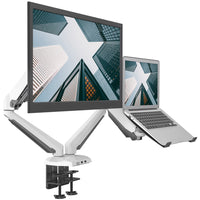 ShoppingAll 2-in-1 Adjustable Dual Gas Spring Arm Laptop & Monitor Desk Mount Stand - White-Hold one 15"-32" monitor and one 12"-17" laptop or can be used for two 15"-32" monitors