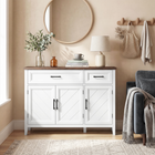 HOMCOM 44" Farmhouse Sideboard Buffet Cabinet with Chevron Doors & Drawers - White-Adjustable shelves fit tall glasses and large bowls effortlessly