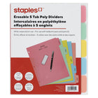 Staples Write and Erase Dividers - 5 Tab - Coloured-Bright coloured poly divider sets