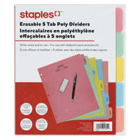 Staples Write and Erase Dividers - 5 Tab - Coloured-Bright coloured poly divider sets
