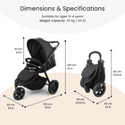MotionGrey Jogger Foldable 3-Wheel Baby Stroller with Canopy and 5-Point Harness - Black-Foldable frame supports easier storage and transport between outings
