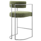Modway Huron Curved Back Fabric and Metal Counter Stool - Silver Leaf-Fully Assembled