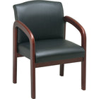 Work Smart Cherry Wood Guest Chair, Black Faux Leather-Thick, padded seat and back