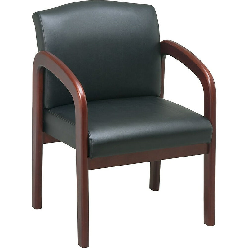 Work Smart Cherry Wood Guest Chair, Black Faux Leather | staples.ca