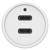 OtterBox Fast Charge 30W plus 20W Dual USB-C Car Charger - White-Double down on power with two fast-charge ports for up to 58 percent charge to your smartphone in 30 minutes
