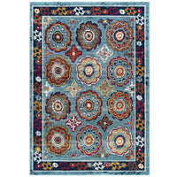 Modway Entourage Odile Distressed Floral Moroccan Trellis Area Rug - 8 ft W x 10 ft L - Blue Red Orange Yellow-Distressed Vintage Floral Moroccan Trellis Area Rug