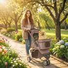 PawHut Deluxe 3-Wheel Pet Stroller with Brake - Canop - Cupholders - Coffee-Lockable wheels ensure a smooth, secure ride
