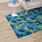 Modway Andela Interlocking Block Mosaic Area Rug - 8 ft W x 10 ft L - Multicolored Blue/Light Olive Green-Protect Floors From Traffic/Furniture