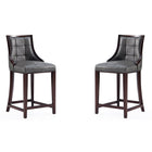 Manhattan Comfort Fifth Avenue 19" Traditional Faux Leather Upholstered Counter Stool - Pebble Grey - 2 Pack-Traditional Counter Stool with Backseat Perfect for Bar and Kitchen Use. Set of 2