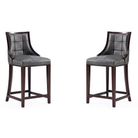 Manhattan Comfort Fifth Avenue 19" Traditional Faux Leather Upholstered Counter Stool - Pebble Grey - 2 Pack-Traditional Counter Stool with Backseat Perfect for Bar and Kitchen Use. Set of 2
