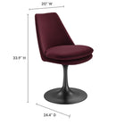 Modway Lippa Swivel Dining Performance Velvet Side Chair - Black Mulberry-Armless Design with Pedestal Base