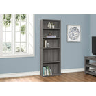 Monarch Specialties 7469 72"H Bookcase - Grey With 5 Shelves-3 adjustable shelves and 2 fixed shelves