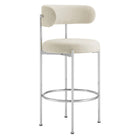 Modway Albie Fabric Bar Stools - Beige/Silver - 2 Pack-Weight Capacity: 330 lbs.
