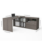 Bestar i3 Plus L-Desk with Two Drawers, Bark Grey (160850-47)-71.1'' W x 59.3'' D x 29.6'' H