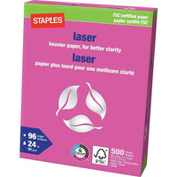 Staples FSC-Certified Laser Paper - 24 lb. - 8.5" x 11" - White - 500 Sheets-For use with laser printers