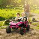Qaba 2 Seater 24V 7AH Ride on Truck w/ Spring Suspension - Pink-Adjustable speed suits child's comfort at 3.1-4.3 mph (5-7 km/h) 