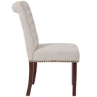 Flash Furniture HERCULES Series Beige Fabric Parsons Chair with Rolled Back, Accent Nail Trim & Walnut Finish-Brass Nailhead Trim