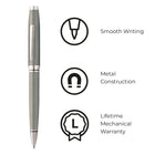 A.T. Cross Coventry Gunmetal Gray Ballpoint Pen Gray - Medium - Black Ink-Cross products are unquestionably guaranteed against mechanical failure and all writing instruments are backed by a Lifetime Mechanical Warranty.