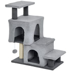 PawHut 4-Step Pet Stairs with Scratching Posts - Grey-Combines cat stairs with condos for climbing and resting 