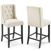 Modway Baronet Upholstered Fabric Counter Bar Stool - Beige - Set of 2-Tufted Button Counter Stool