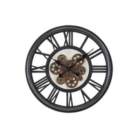 Monarch Specialties Clocks 20" Round Wall Clock - Black -This sophisticated and trendy 20" round wall clock in a transitional design, with a unique moving gear mechanism will be a standout in any home decor