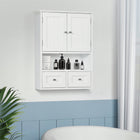kleankin Bathroom Wall Cabinet with Shelf and Drawers - White-Magnetic lock design for closing the doors easily