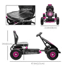 Aosom Kids Pedal Go Kart with Adjustable Seat and Shock Absorption - Pink-Handbrake, freewheel, and reverse, making it simple to use 