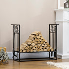 HOMCOM Heavy Duty Firewood Wood Log Rack Vintage Design Firewood Storage Shelf with 4 Tools - Black-This wood rack for firewood is powder-coated which is designed to be used both indoor and outdoor   