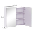 HOMCOM Wall Mount Medicine Cabinet with Mirror and Two Doors - Light Lilac-Adjustable shelf inside meets your various storage needs  