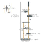 PawHut 90.5" - 98.5" Floor-To-Ceiling Cat Tree Tower - Grey-Encourages appropriate scratching to meet their nature			 