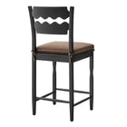 Modway Jax Oak Wood Counter Stool With Wavy Razor Back and Cushion - Black Cocoa-Sturdy Side Stretchers