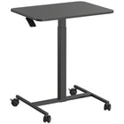 ShoppingAll Pneumatic Height Adjustable Mobile Sit-Stand Desk Laptop Computer Cart - Black-COMPUTER WORKSTATION: Single Piece Wooden Desktop Measures 28.3”x18.9”, Ideal Size To Fit Almost Any Size Monitor, Laptop, Or Tablet, With Keyboards.