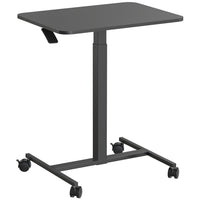 ShoppingAll Pneumatic Height Adjustable Mobile Sit-Stand Desk Laptop Computer Cart - Black-COMPUTER WORKSTATION: Single Piece Wooden Desktop Measures 28.3”x18.9”, Ideal Size To Fit Almost Any Size Monitor, Laptop, Or Tablet, With Keyboards.
